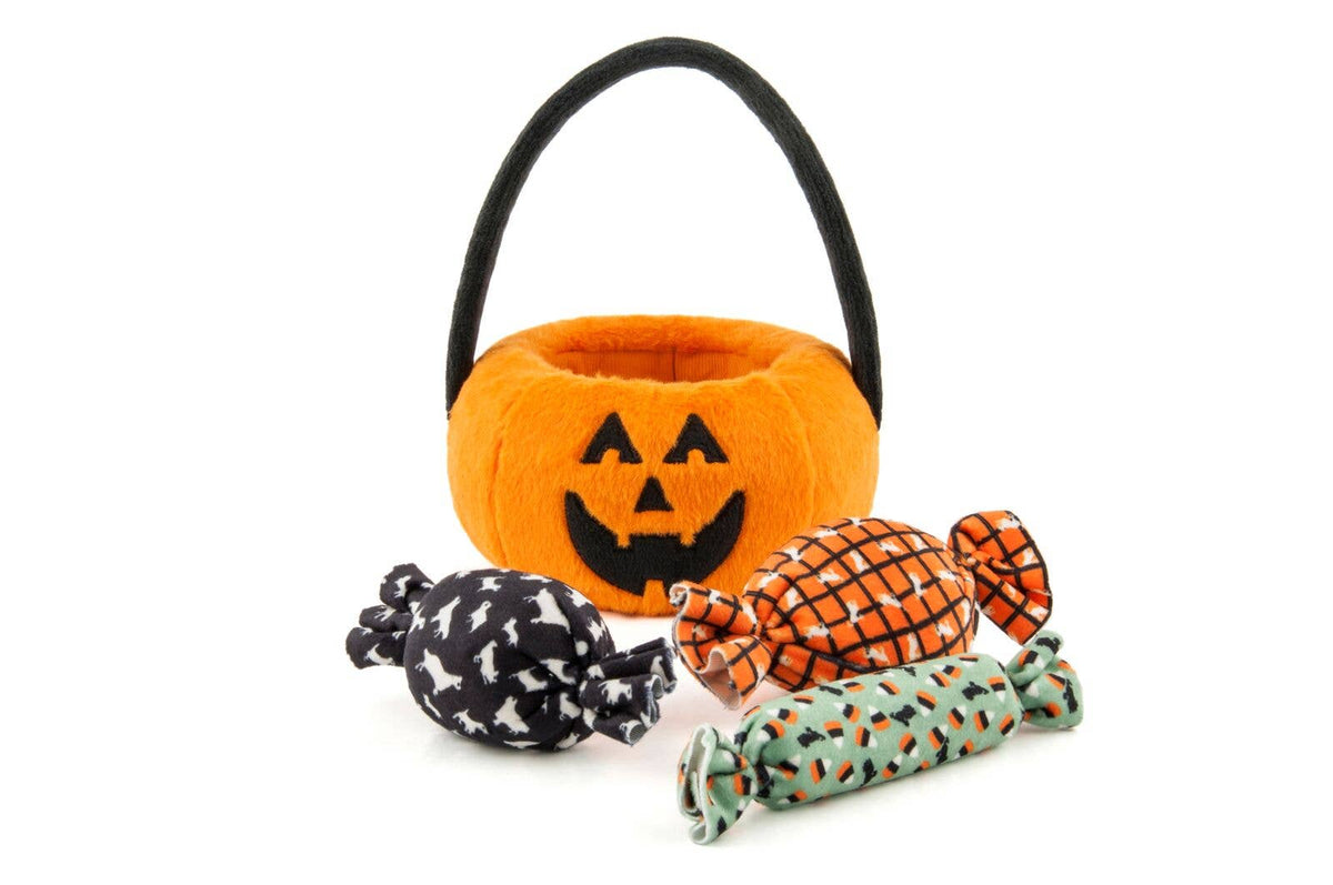 P.L.A.Y.'s Howl-o-ween Pumpkin Basket Dog Plush Toy Set