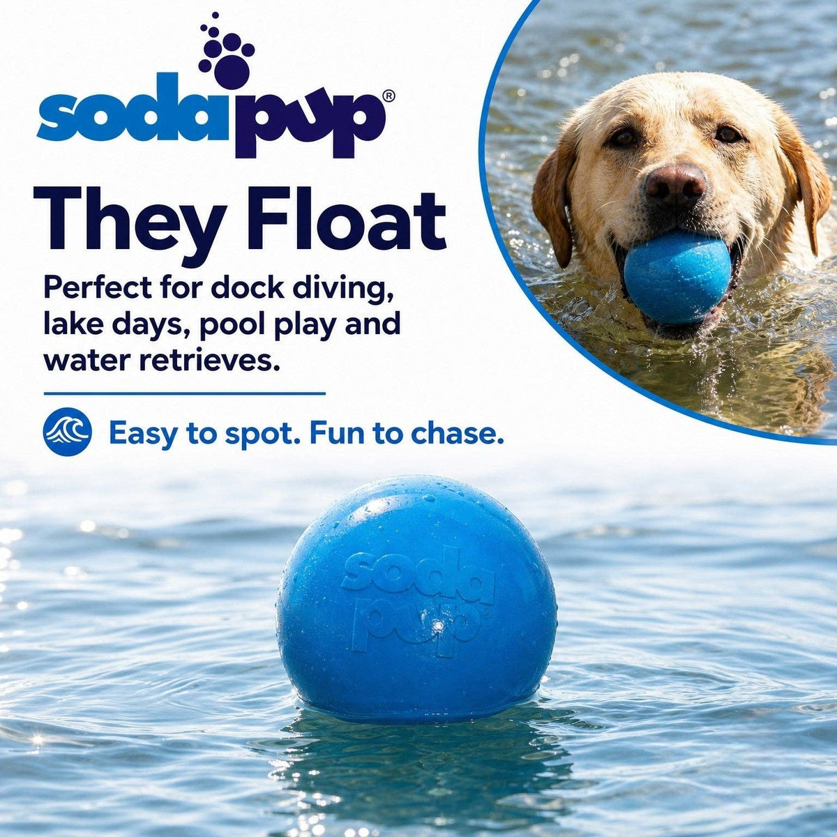 SodaPup Dog Toys - Glitter Ball 3-Pack Dog Toy | Soft PUP-X Rubber Floating Fetch Ball with Treat Dispenser | USA Made