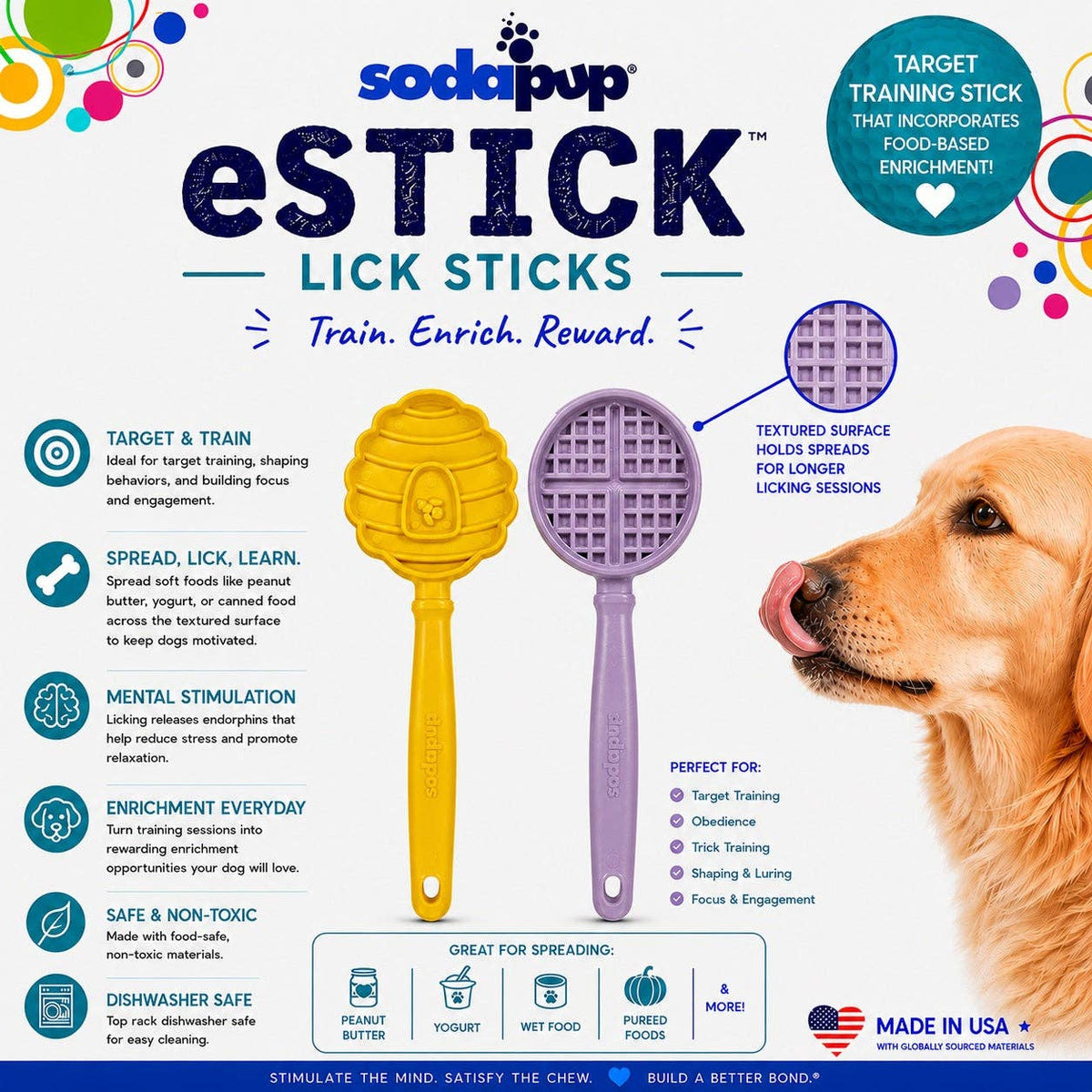 SodaPup Dog Toys - EStick Hand-Held Dog Enrichment Target Training Toy - Interactive Lick Stick | USA Made