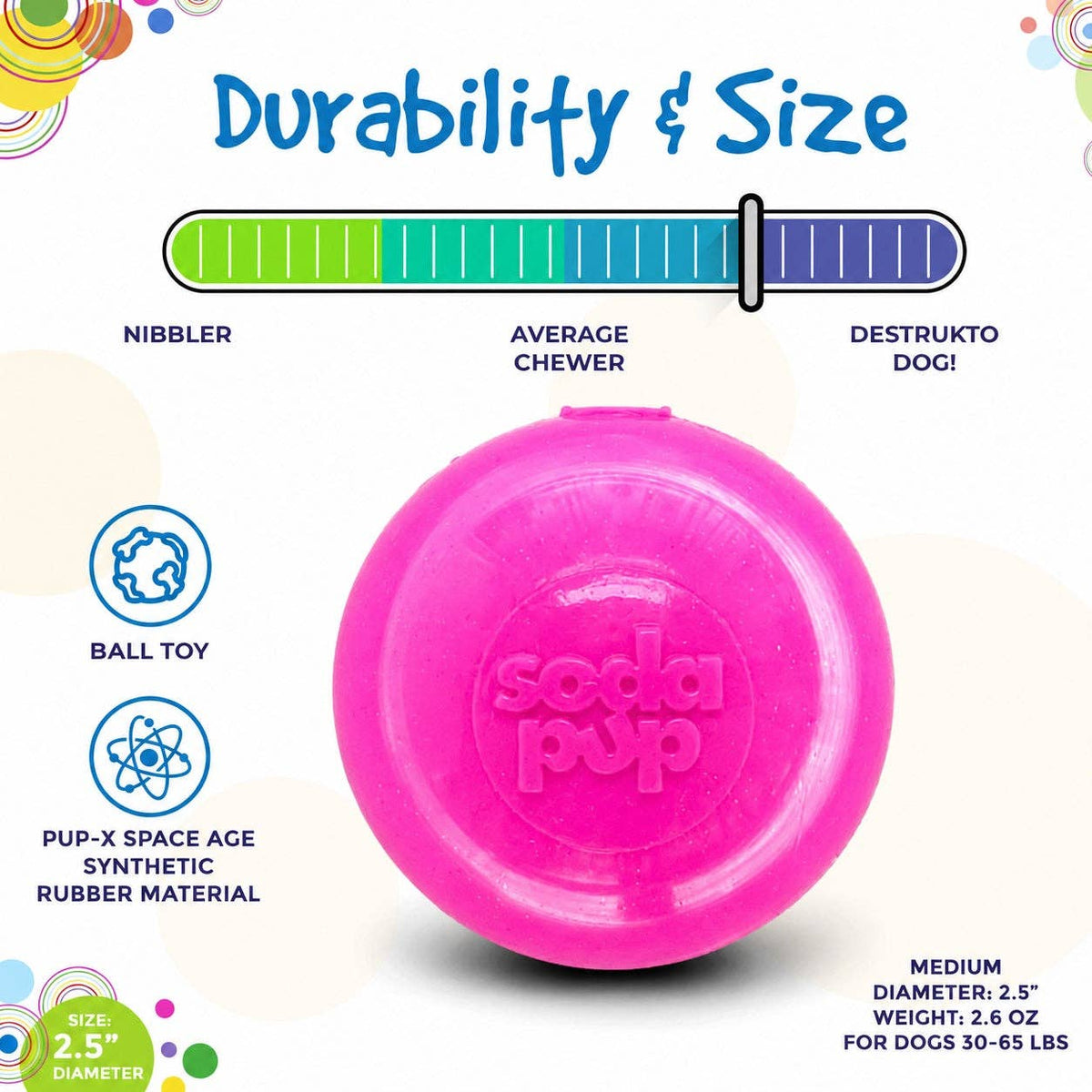 SodaPup Dog Toys - Glitter Ball 3-Pack Dog Toy | Soft PUP-X Rubber Floating Fetch Ball with Treat Dispenser | USA Made