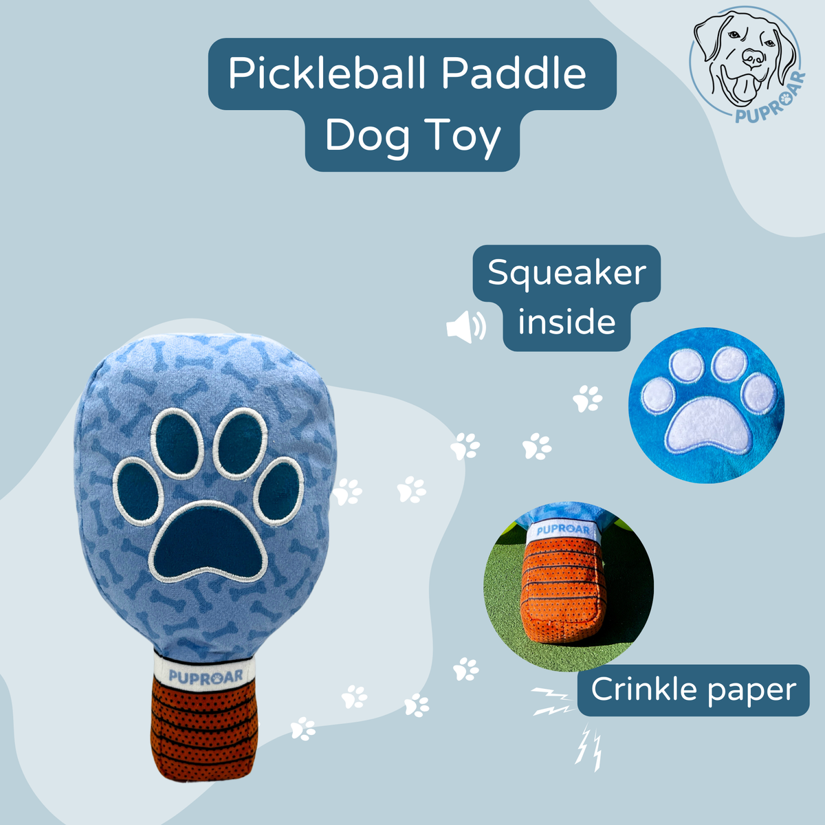 PUPROAR Pickleball Squeaky and Crinkly Dog Toy