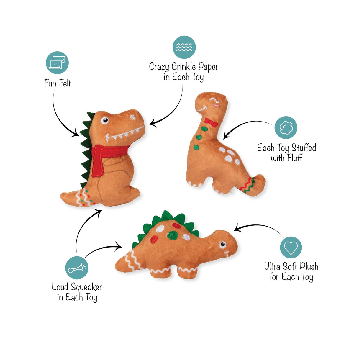 Petshop by Fringe Studio's Baking Spirits Bright 3pc Dog Plush Toy Set