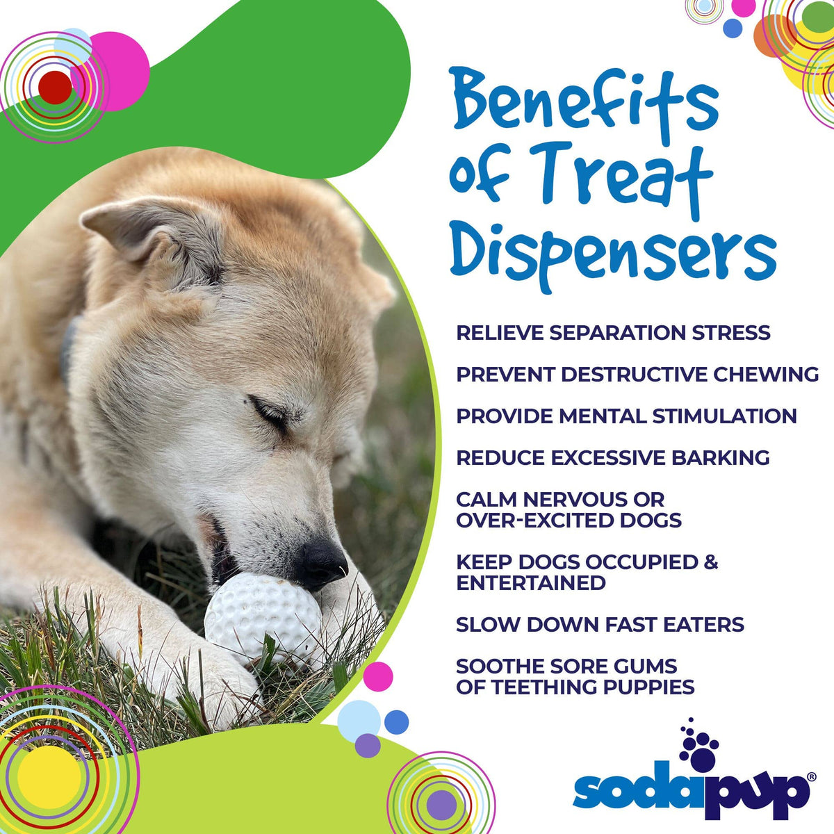 SodaPup Dog Toys - Golf Ball Rubber Dog Chew Toy | Floating Treat Dispenser | USA Made
